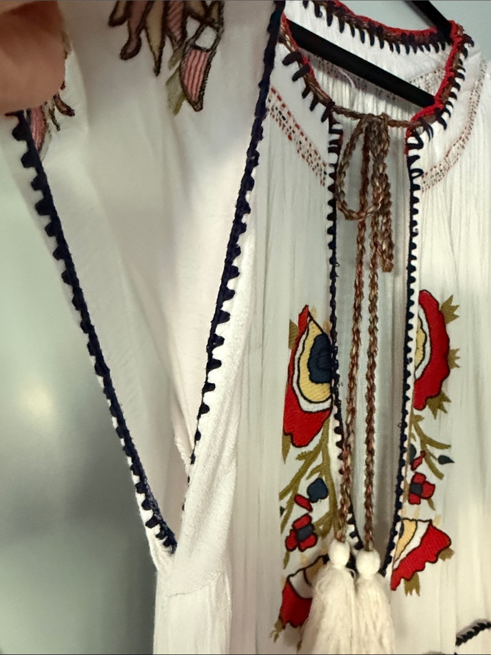 Free People White Maxi Dress with Red & Yellow Embroidery - Picture 4 of 8